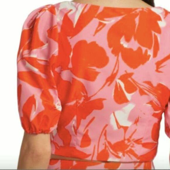 ML Monique Lhuillier Printed Taffeta Crop Top 10 - Picture 5 of 10